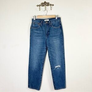Madewell Classic Straight Jeans in Jade Wash: Knee-Rip Edition Size 27